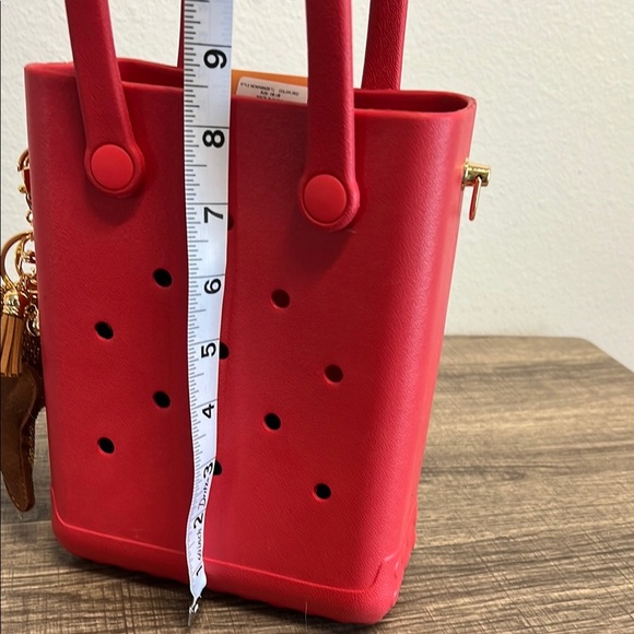 Red Mini Charm Tote with Checkered Crossbody Strap - Picture 14 of 14